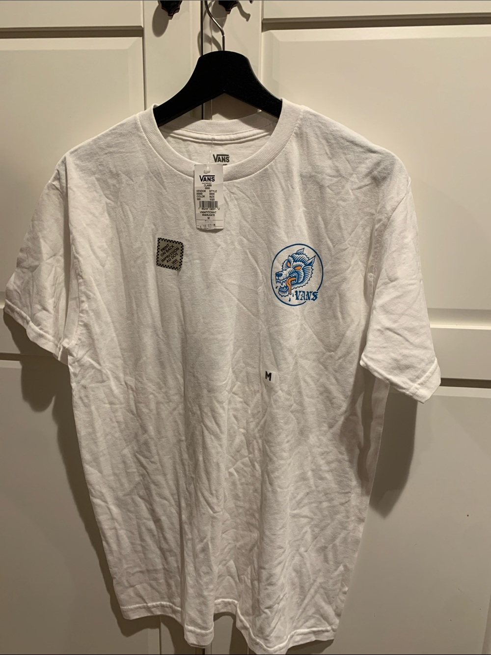 Vans White Short Sleeve Tee with Blue Dragon Chest Logo